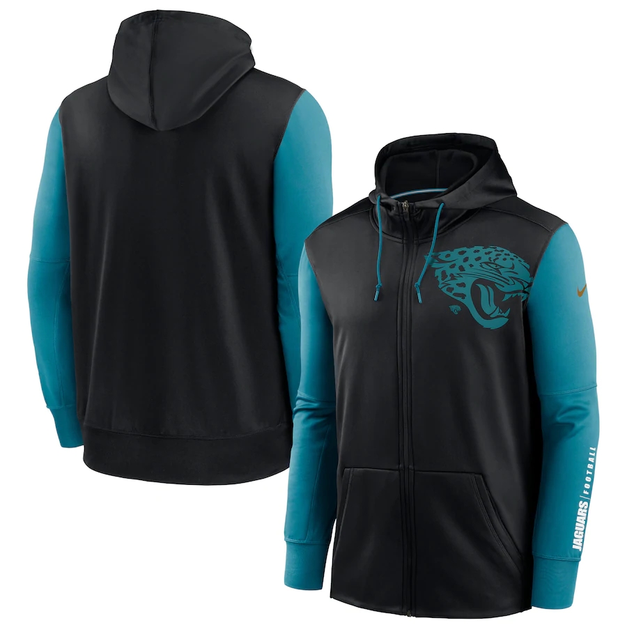 NFL Nike Jacksonville Jaguars Black Teal Fan Gear Mascot Performance FullZip Hoodie